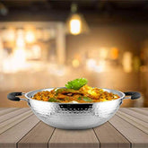 High Grade Stainless Steel Hammered Cookware Set Of 2 Pcs - Hammered Patila + Hammered Kadhai, Silver | Easy To Clean & Dishwasher Safe